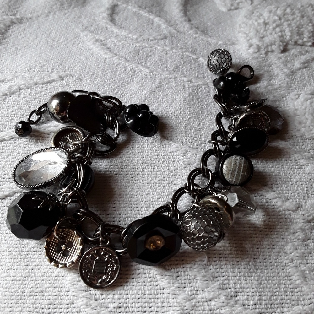 Vintage button and charm bracelet
